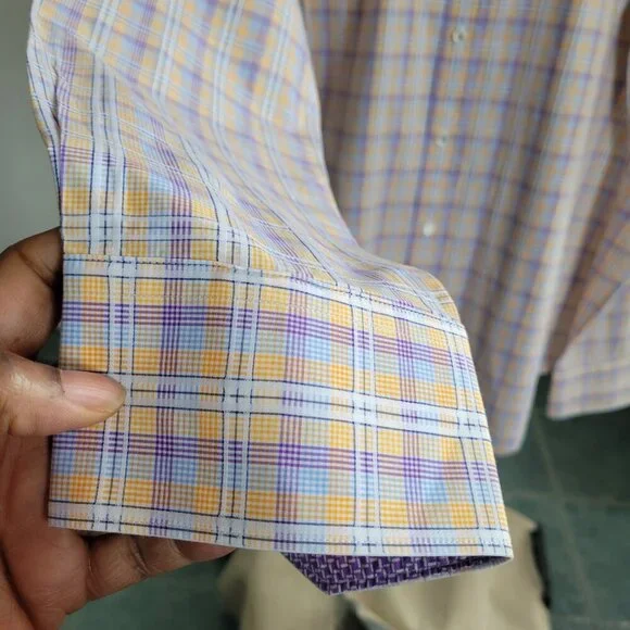 CLEARANCE - Men's Bugatchi Julian Shaped Fit Plaid Linen Shirt (Size: S/M) - Picture 4 of 12